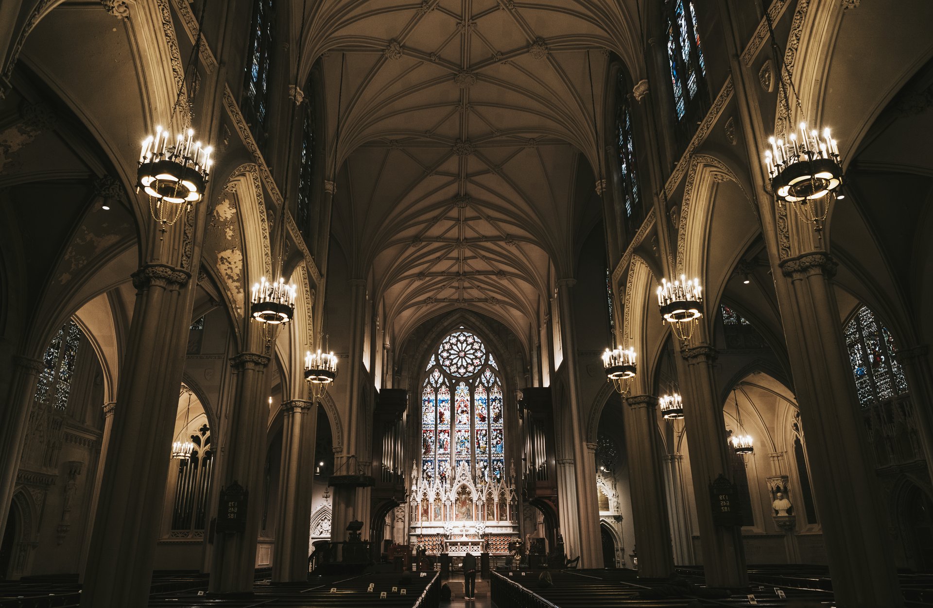 Interior of church with worship atmosphere